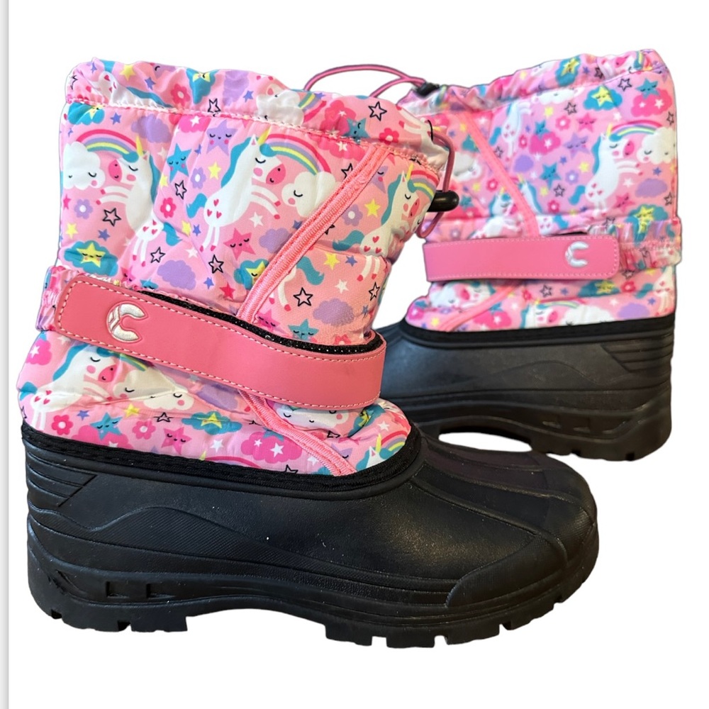 Girls unicorn winter waterproof boots pink size EU 35 US 5 adjustable straps